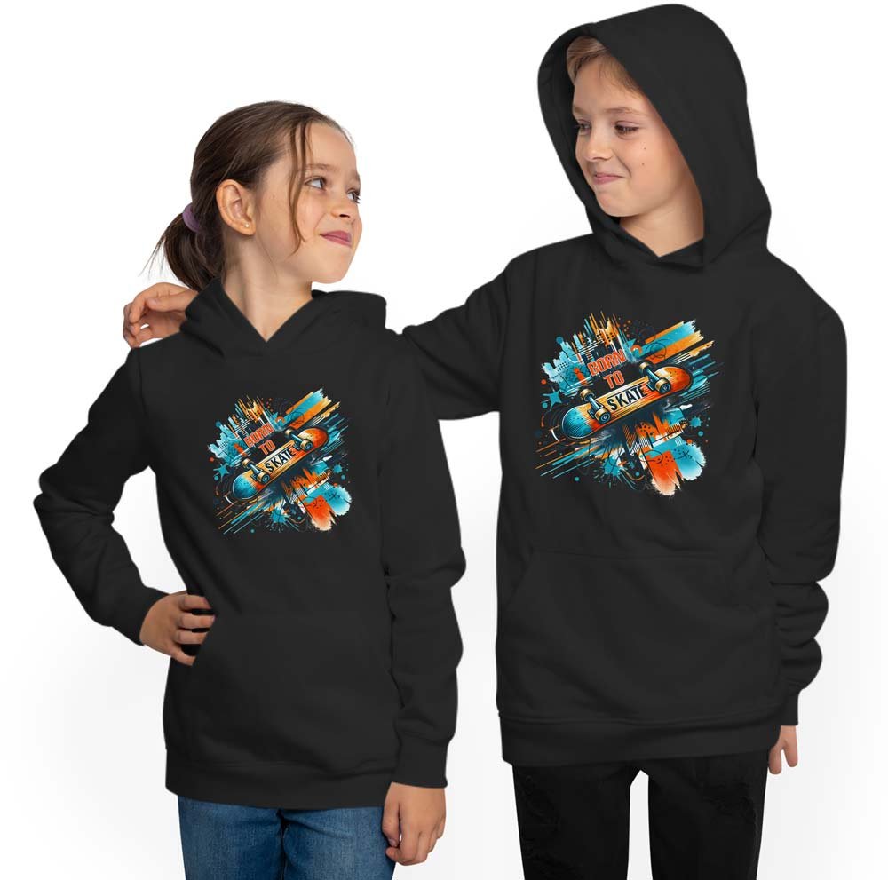 Skater Hoodie Kids Hooded Sweater - Born to Skate Lettering i534